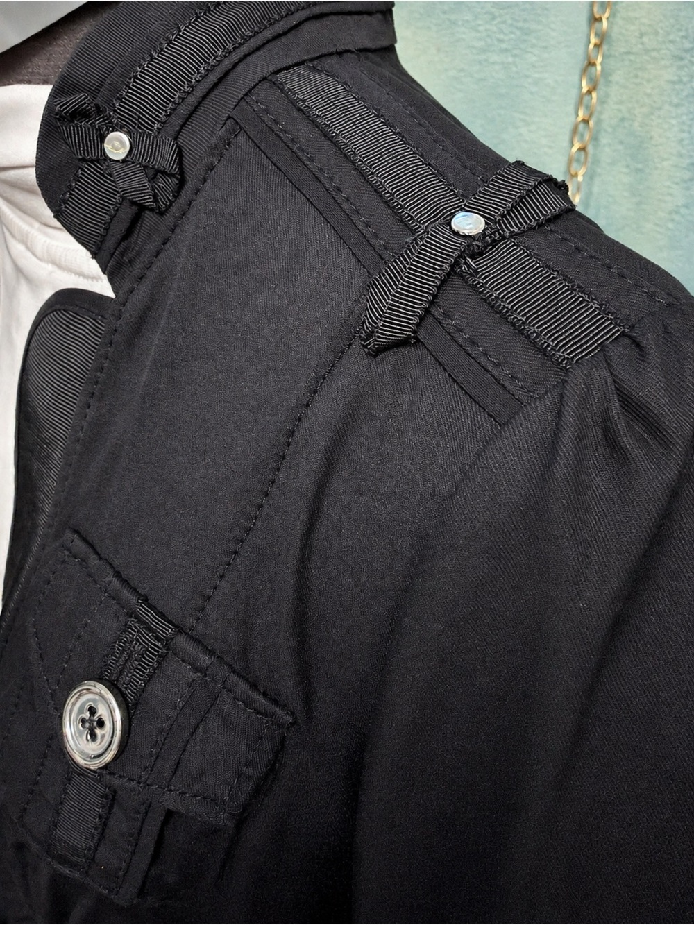 White House Black Market fitted black military utility jacket rivet bow details - Picture 7 of 10